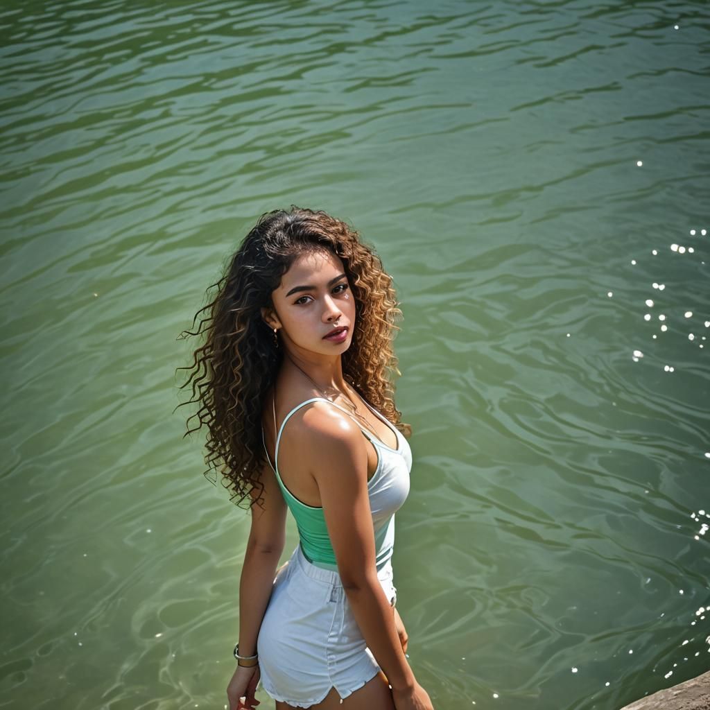 woman extremely beautiful exotic mysterious look light tan c...