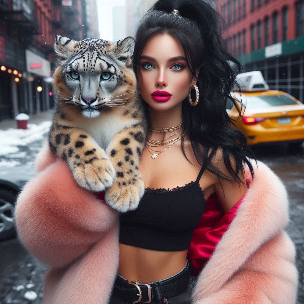 Thalia Herrera with Her Snow Leopard Storm