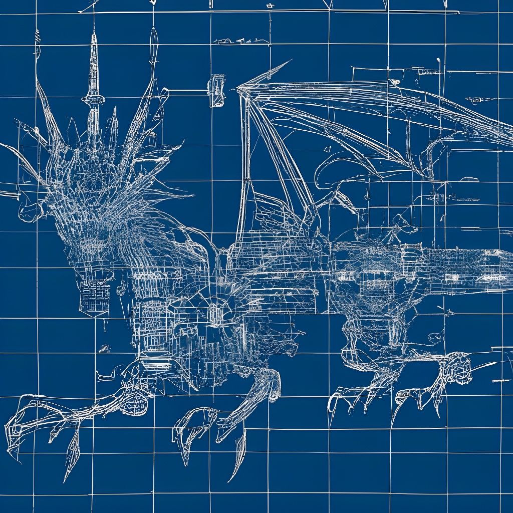 blueprint of a mechanical dragon