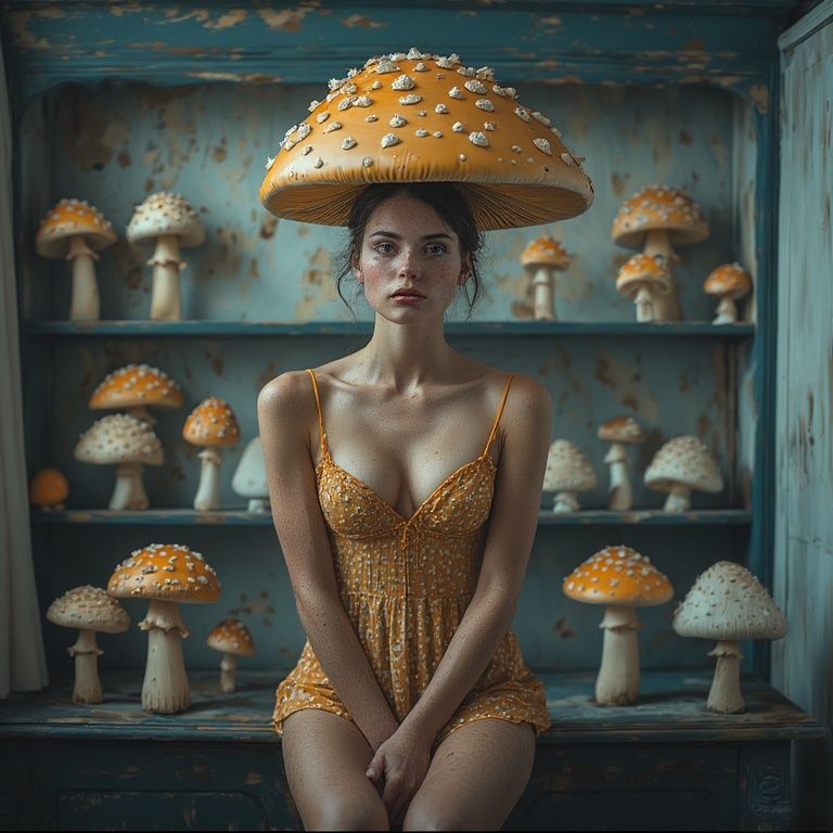 On a shelf with mushrooms