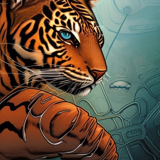 Illustration of a young leopard meeting a friendly brown mon...