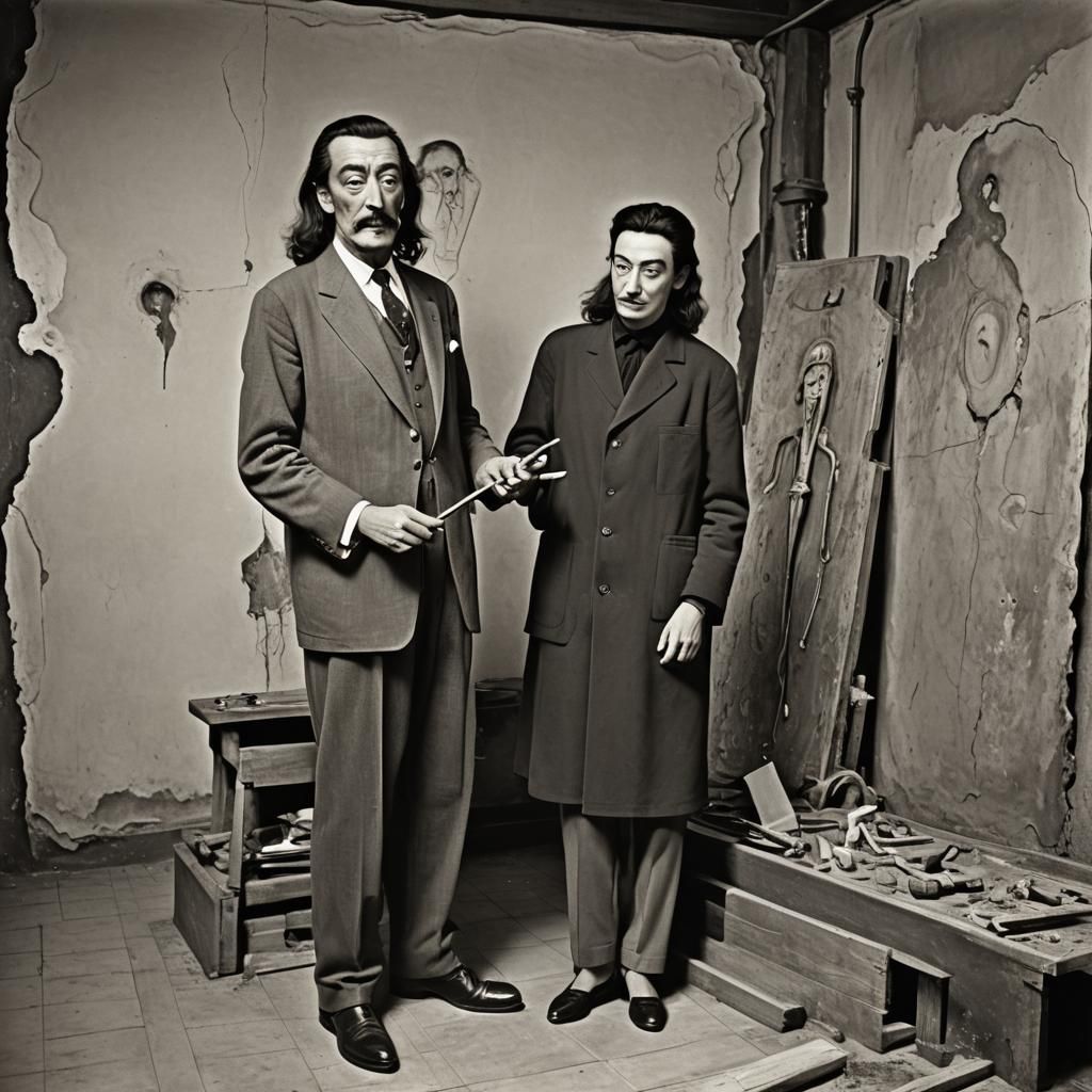 Surrealist Painter in Studio with Model and Coffin