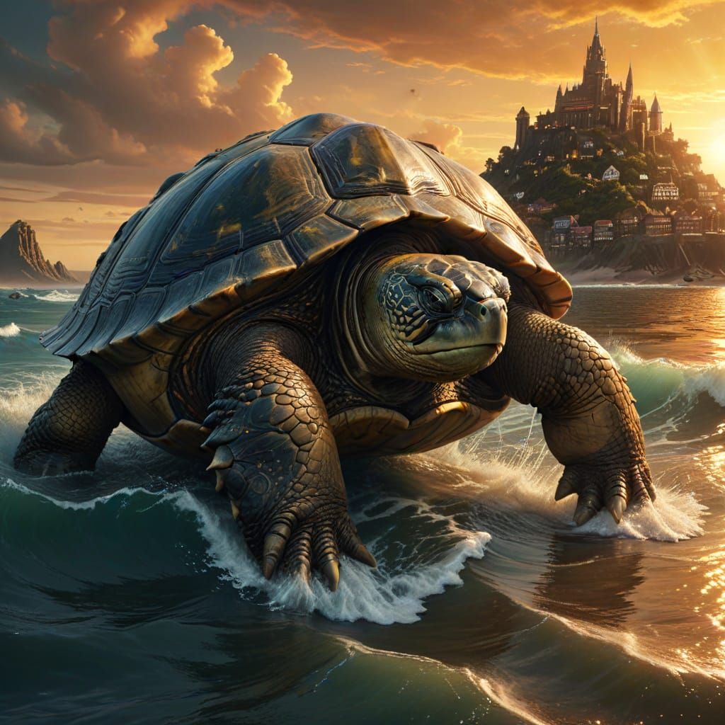 A Giant Land Turtles Coming from an Ocean too a City Epic cinematic brilliant stunning intricate meticulously ...  by @Ringking 1978
