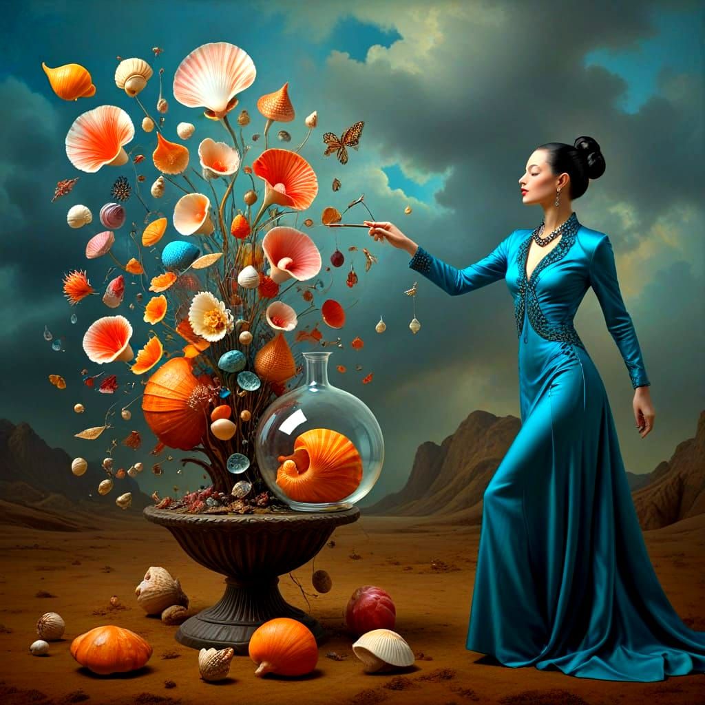 Surreal Portrait of a Happy Lady in a Whimsical Scene