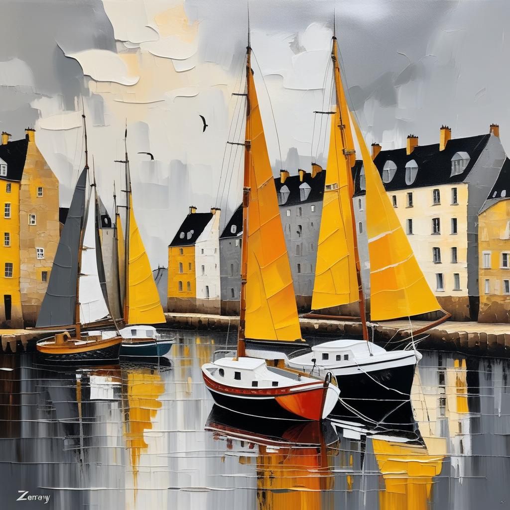 Boats in Bretagne Harbour, inspired by Jan Zrzavý