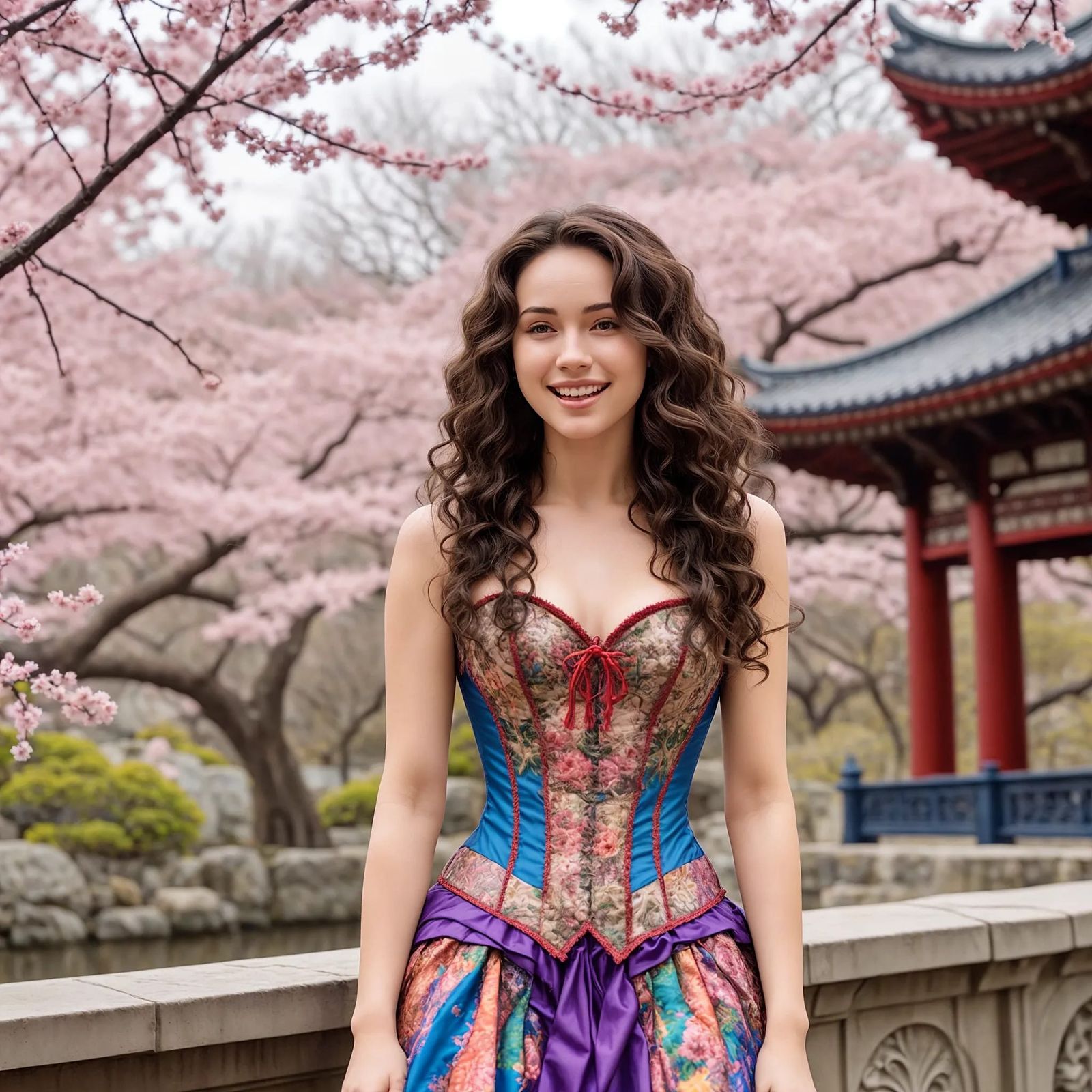 Colourful Corset Dress & Cherry Blossom