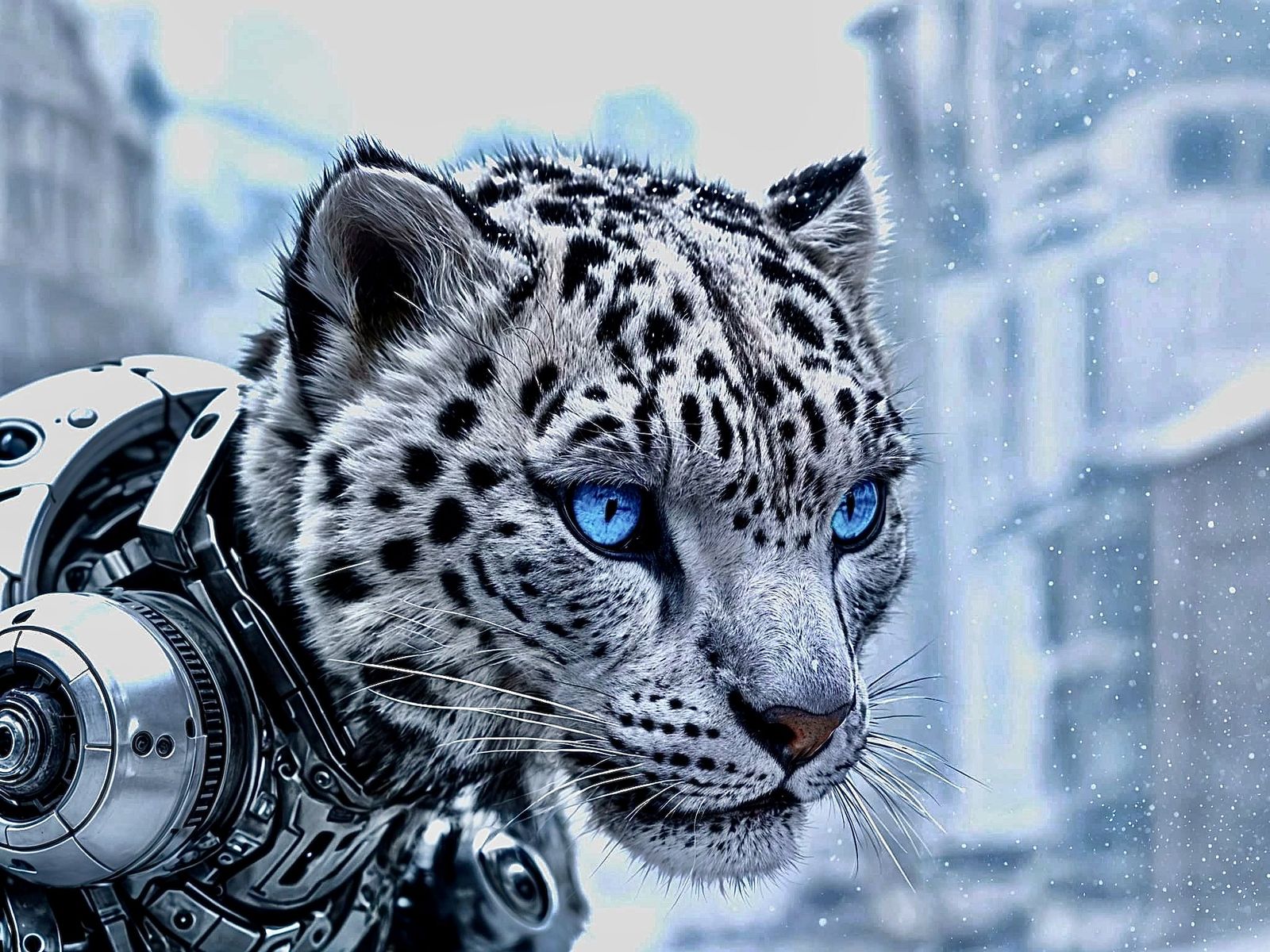 Newborn snow leopard cyborg
