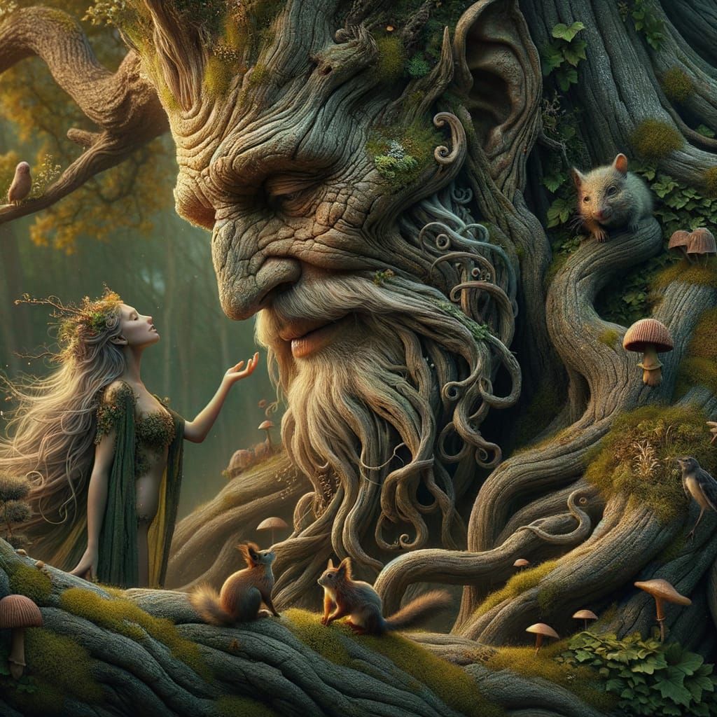 The treefolk and the nymph in the enchanted forest   by @Sakata Gintoki