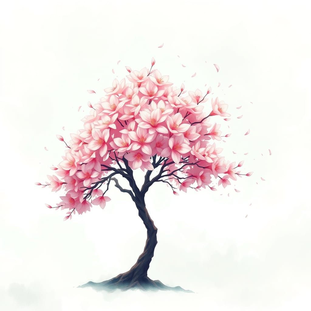 A Delicate Cherry Blossom Stands Tall in a Whimsical Waterco...