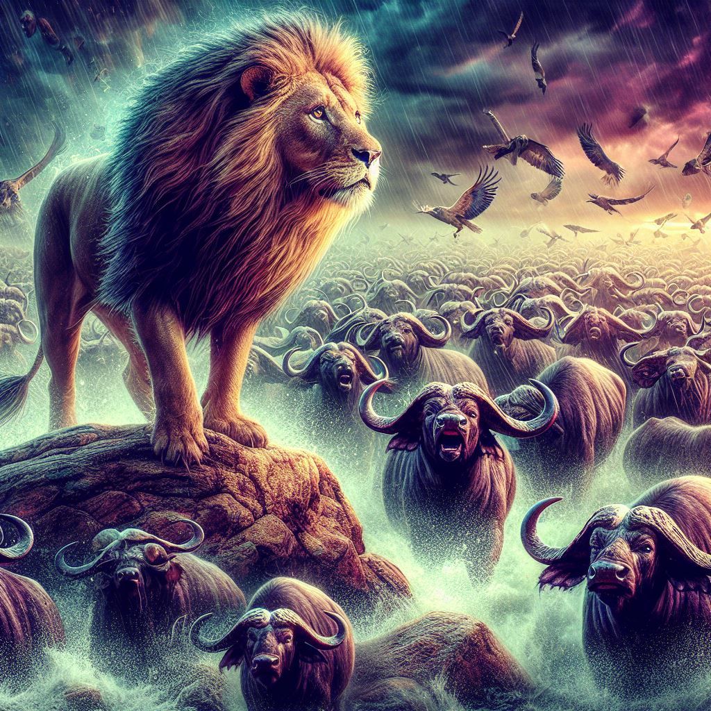 Mighty Lion alone on the rock