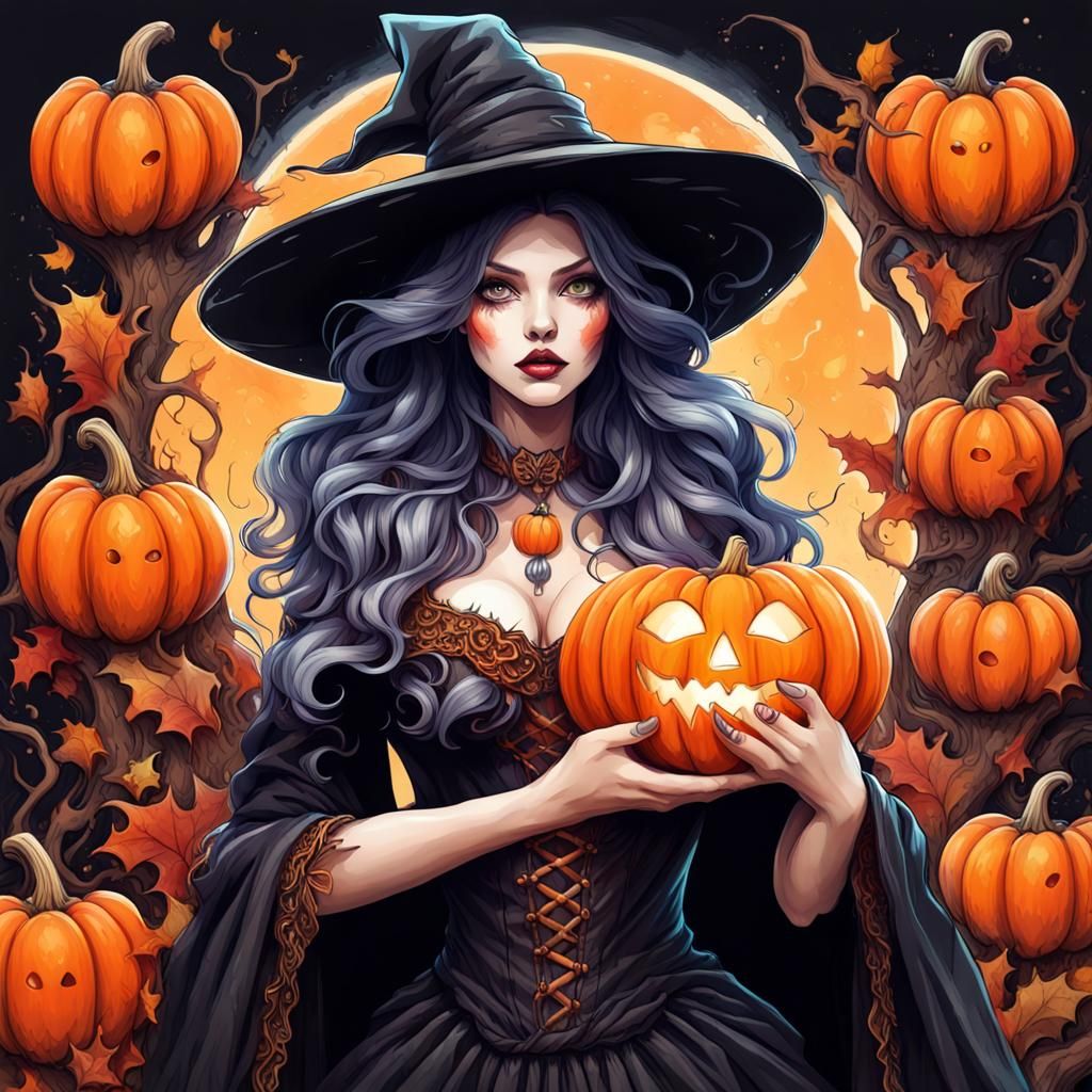 Pumpkin Witch - AI Generated Artwork - NightCafe Creator