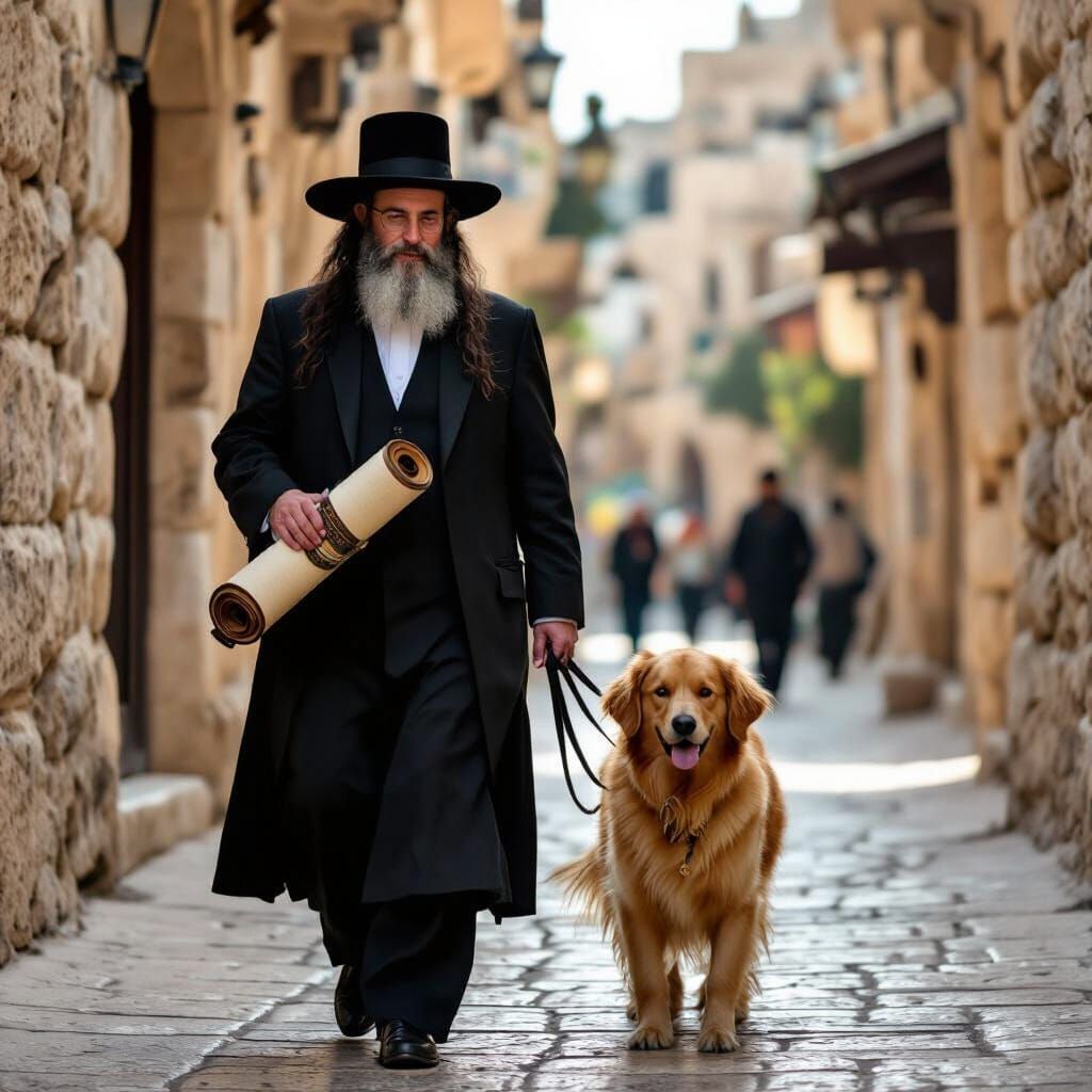 Haredi Man Walks Torah in Old Jerusalem