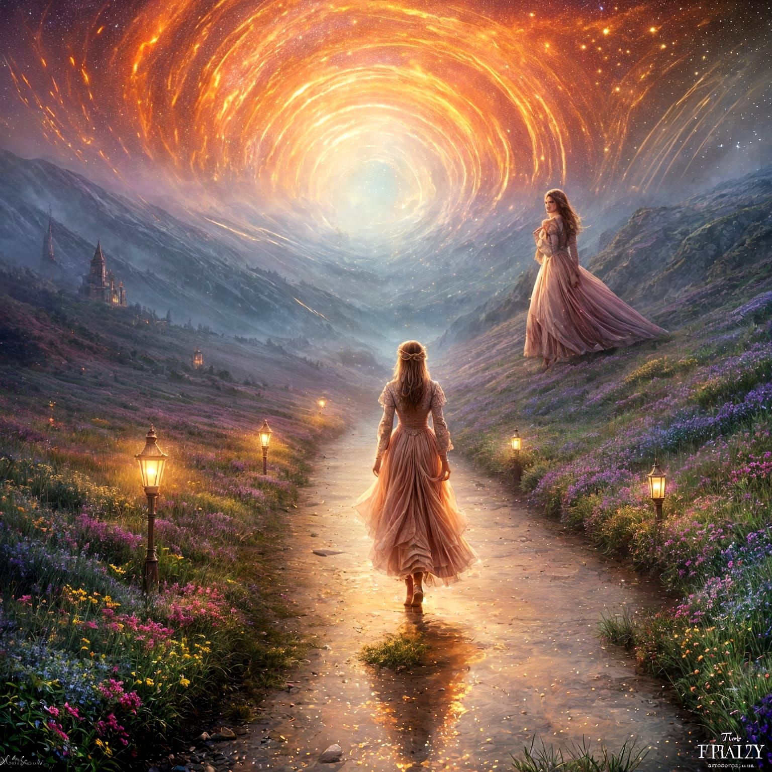 Ethereal Goddess Surrounded by Galaxy of Colors