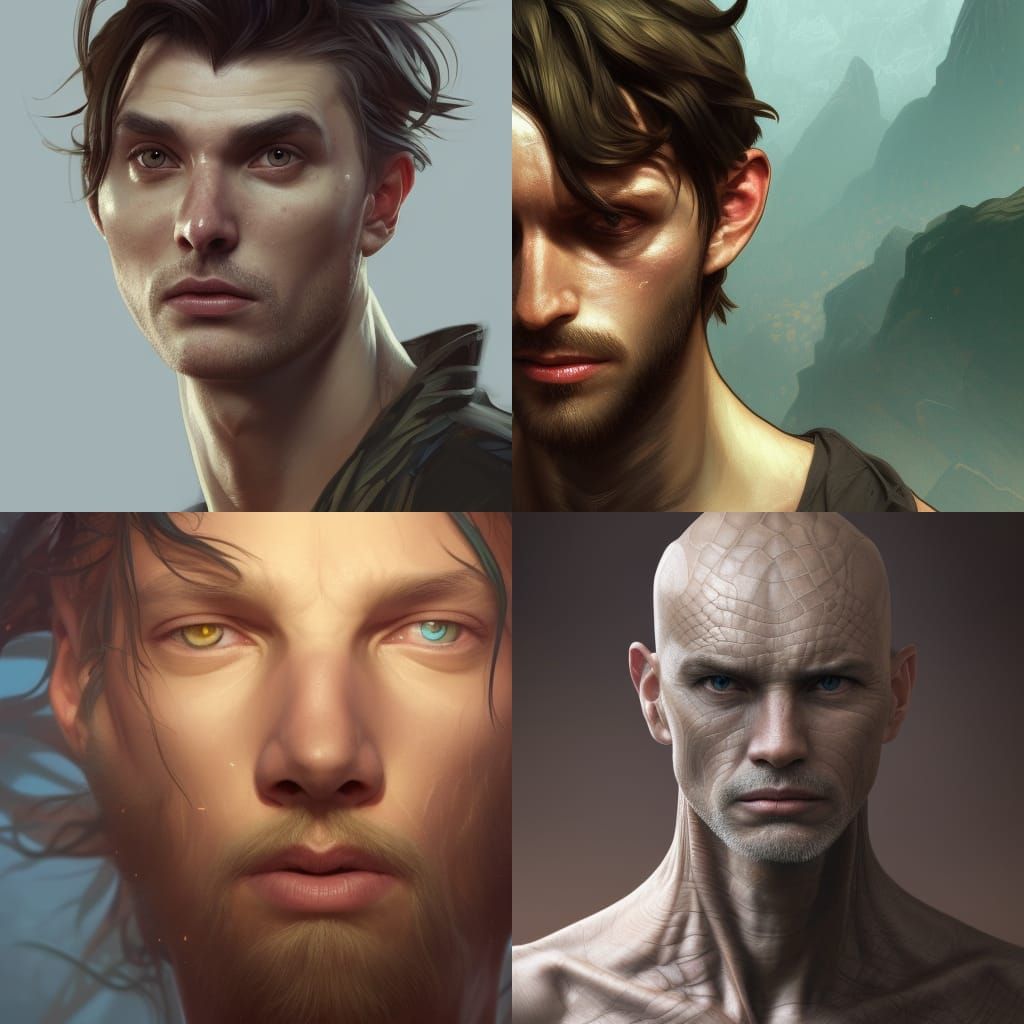 Face of a man who is half human and half basilisk He has lizard Face of a man who is half human and half basilisk He has lizard