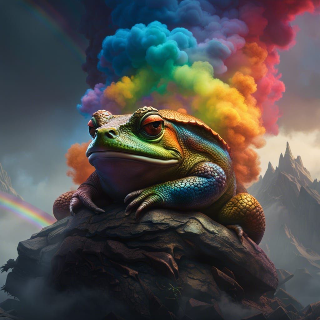 giant toad breathing rainbow smoke | a masterpiece, dark fantasy, Greg ...