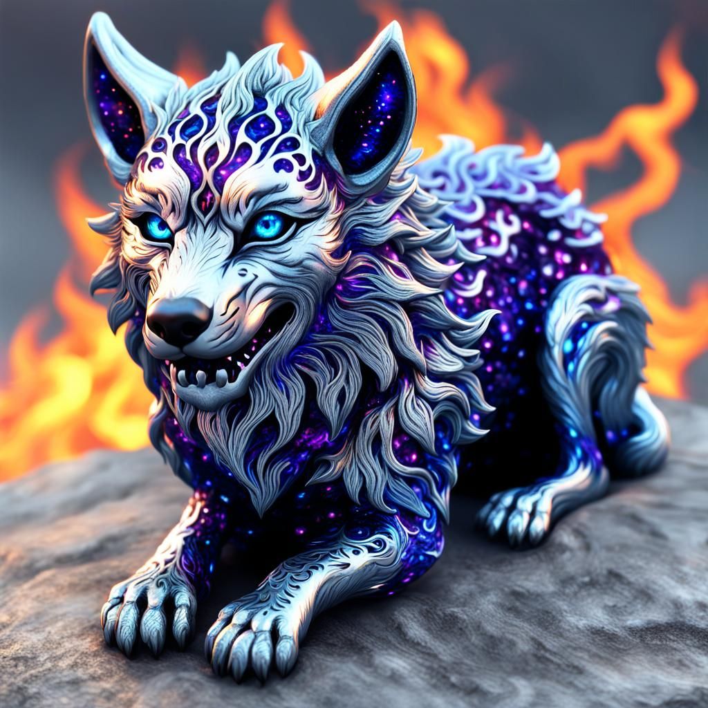 Fiery Wolf Demon in Anime Key Visual Style