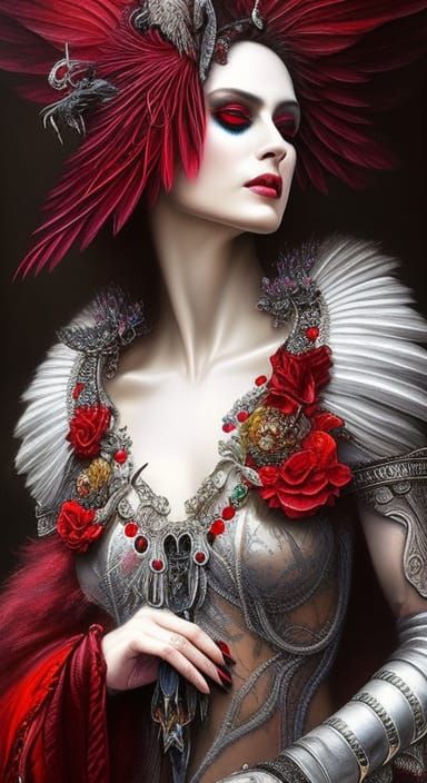 Gothic Raven Goddess Portrait in Hyperrealistic Fantasy Styl...