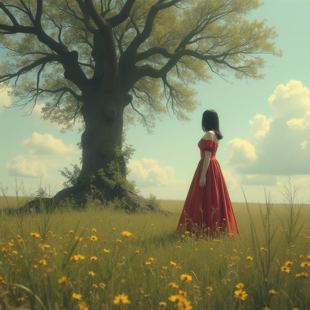 Luminous Meadow Encounter in a Dreamworld Landscape