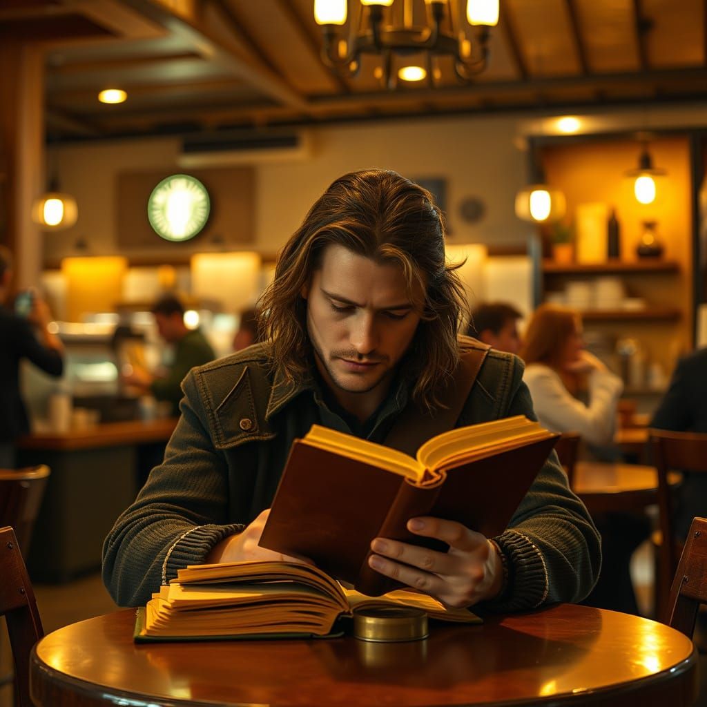 Aragron son of arathorn reading at a starbucks  by @TJOmalley
