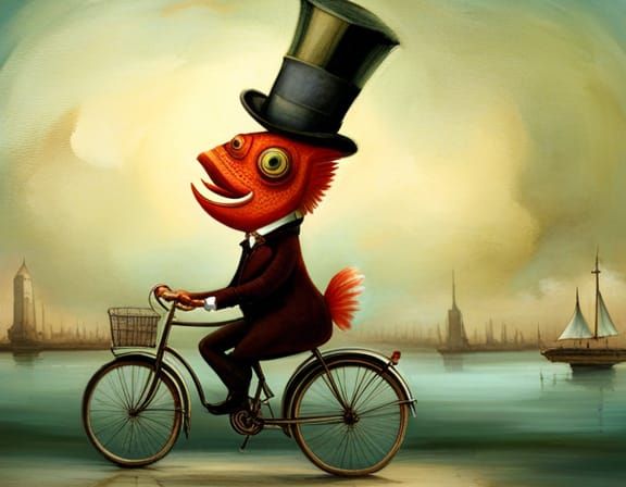 Fish riding a bike