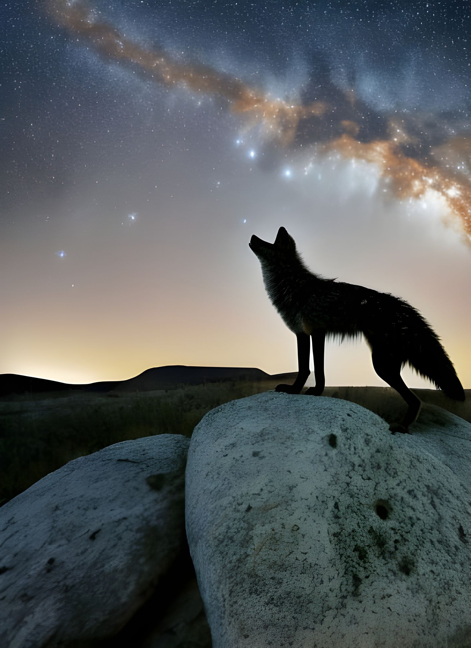 night sky full of stars, wide open night sky in Texas, coyot...