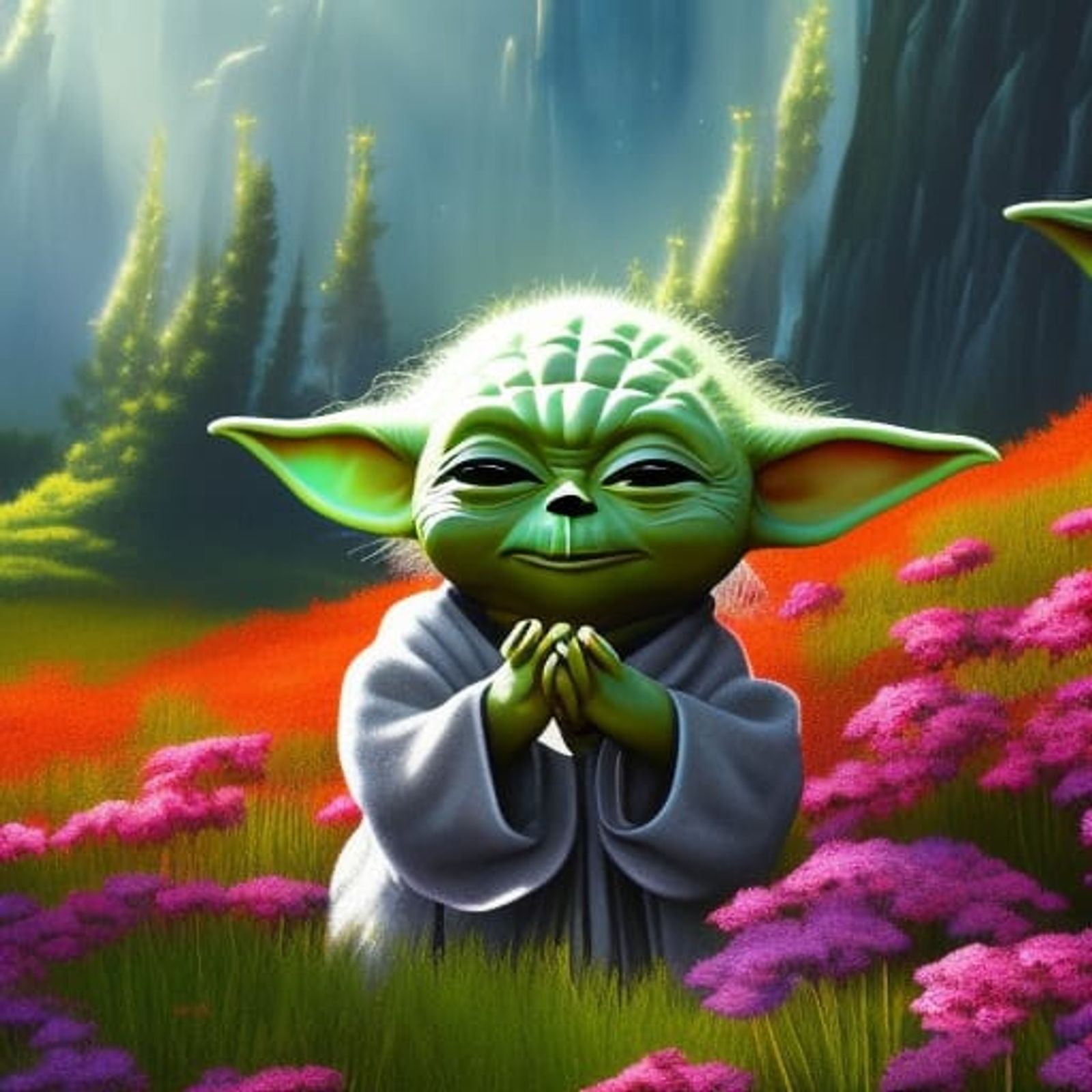 Yoda Smelling The Flowers - Ai Generated Artwork - Nightcafe Creator