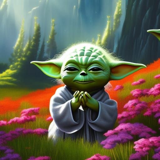 Yoda Smelling the Flowers - AI Generated Artwork - NightCafe Creator