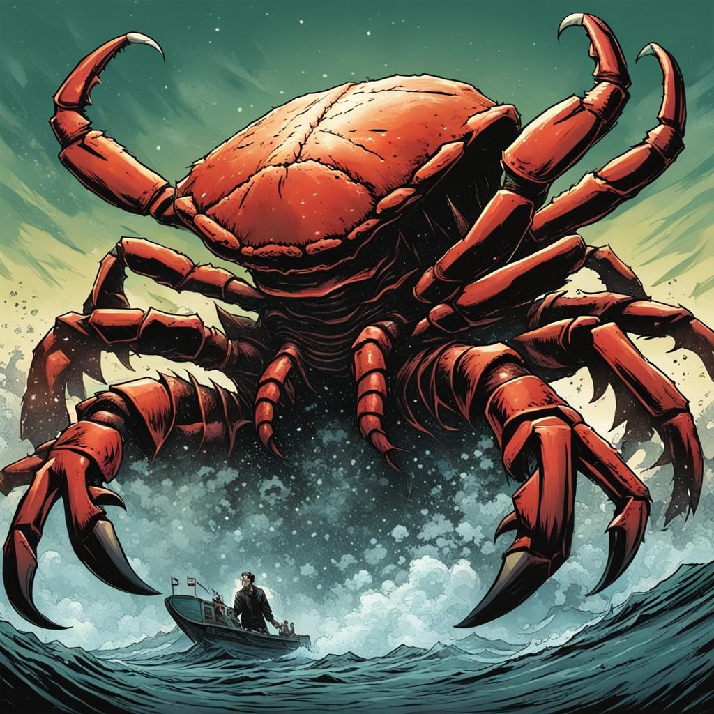 Man with giant crab claws for hands, horror