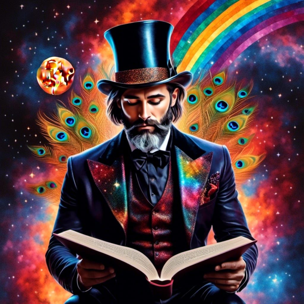 Rainbow peacock god reading