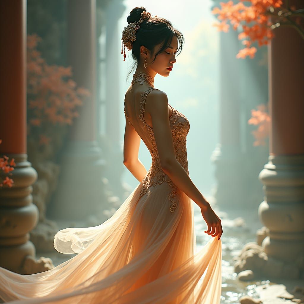 Dreamlike Chinese Beauty in Ethereal Landscape