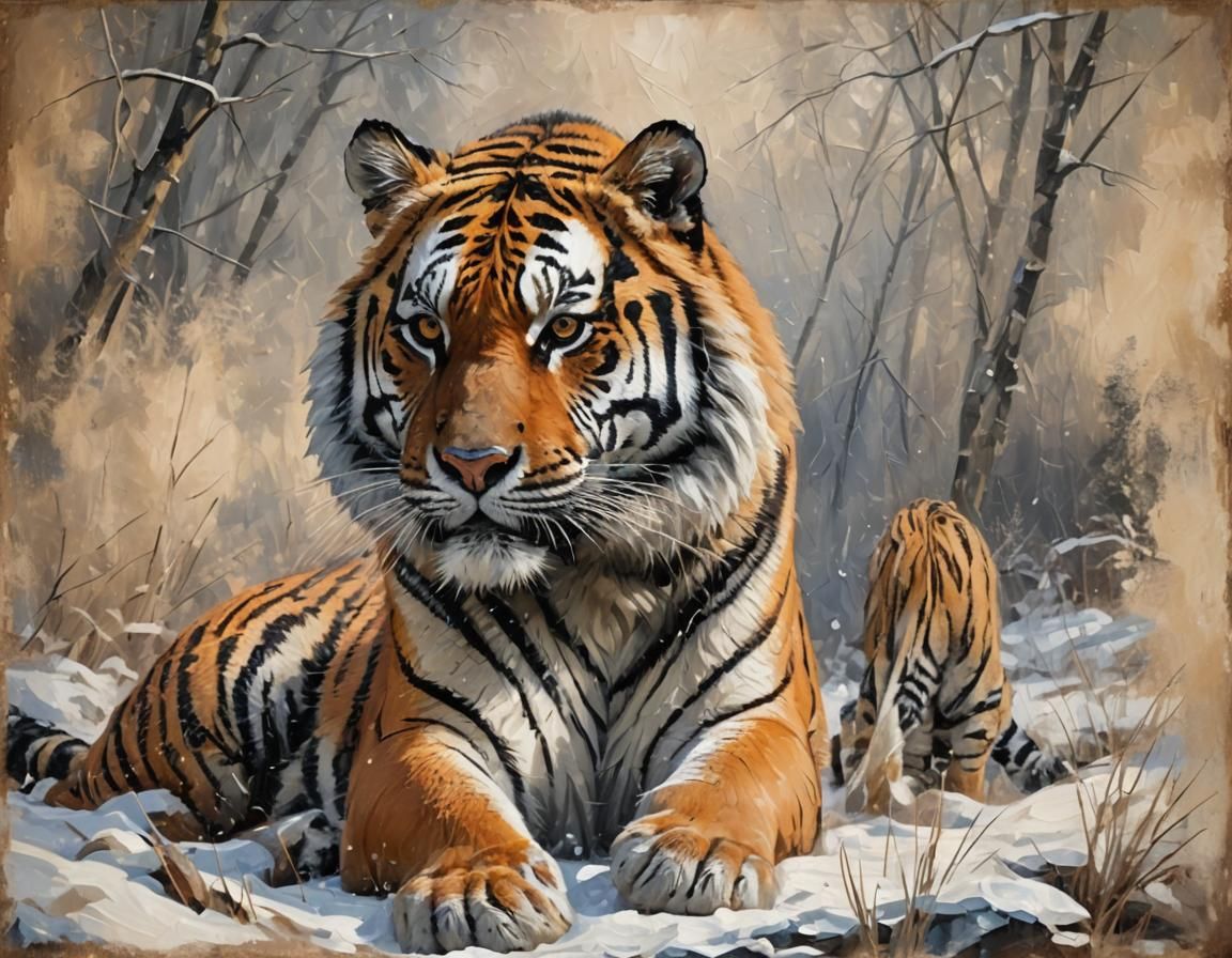 Siberian tiger painted in the impasto style