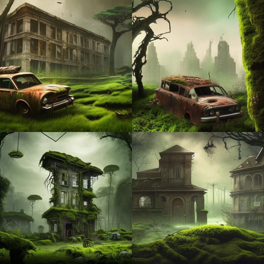 Abandoned car and house