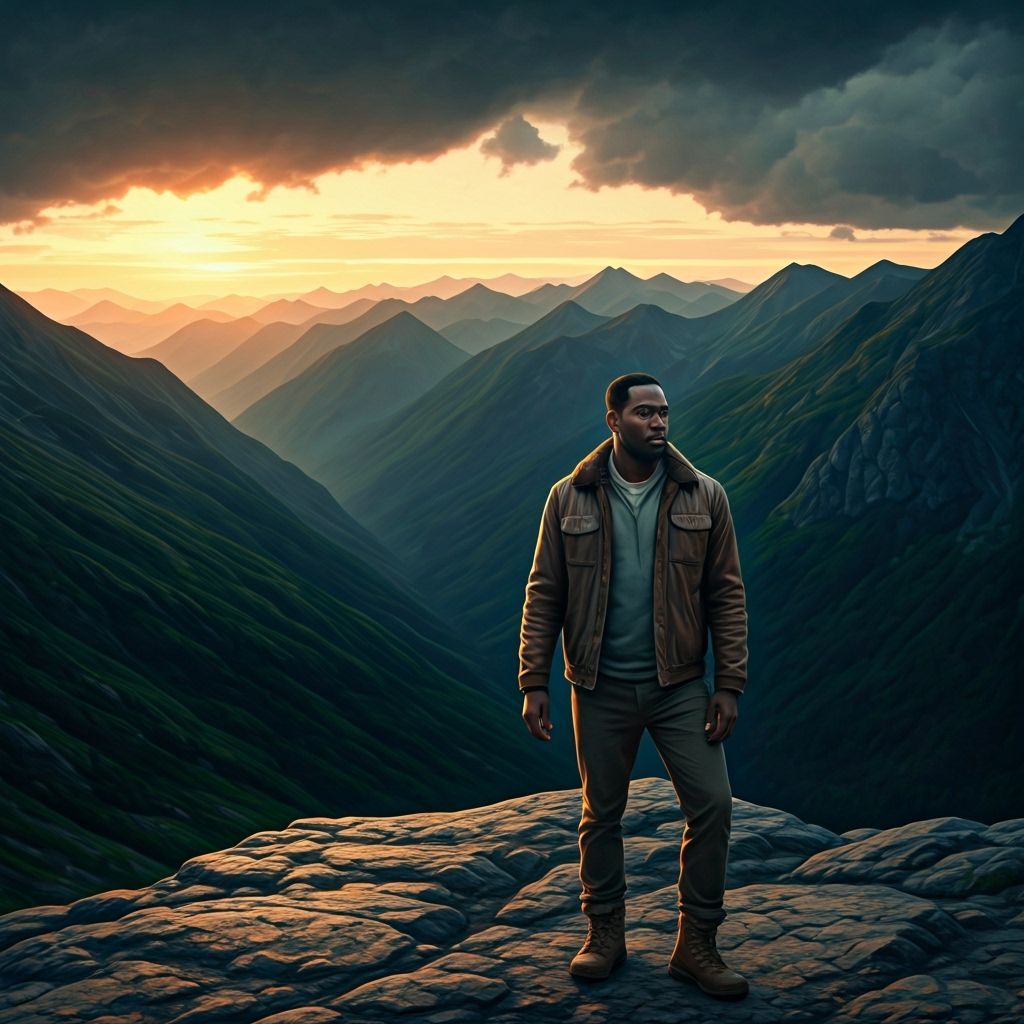 Contemplative Hiker Overlooking Mountain Wilderness