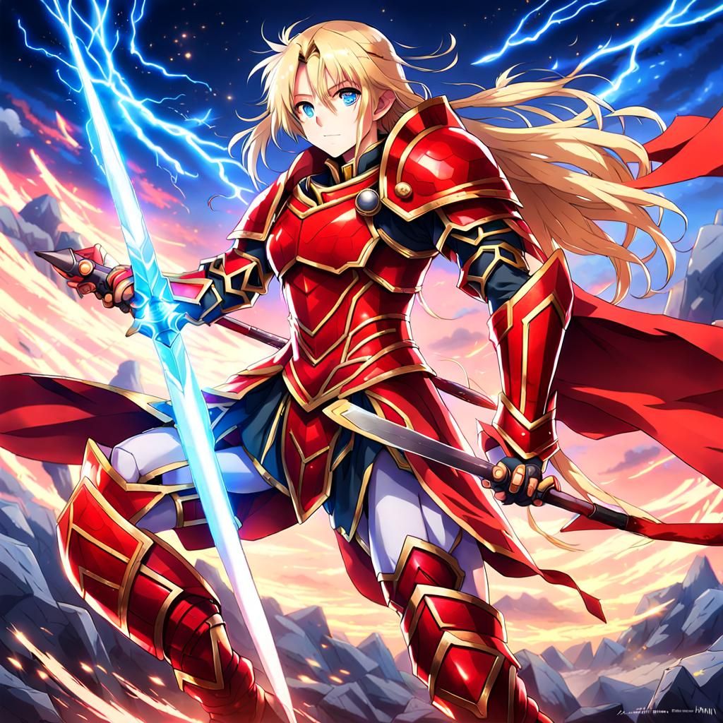 Full body female warrior in perfect figure with medium lengt...