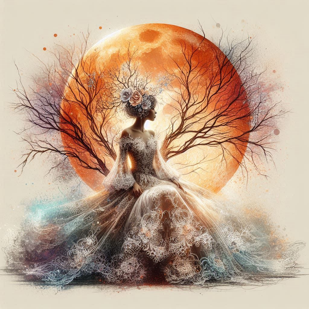 Lunar Elegance: A Symphony of Lace and Leaves