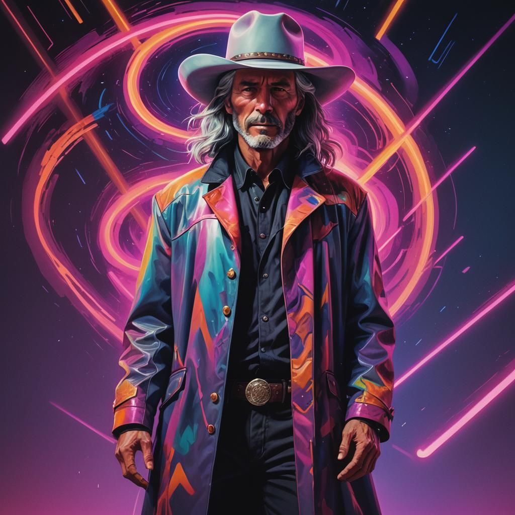 A  cowboy with a gray haired long mullet and close cut to th...