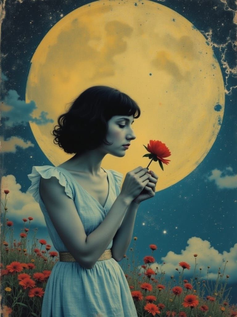 Maxfield Parrish celestial sky, dreamy dreamer, sparkling ✨️✨️✨️ glistening stars, enchanting cool blue colors and drawing style, curly coil...