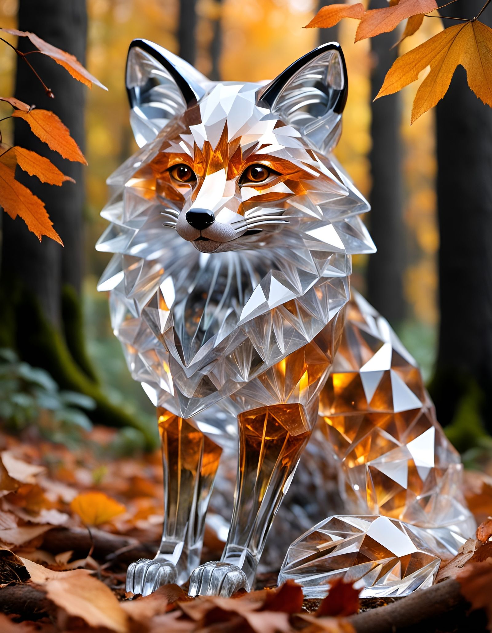 Quartz and Amber Crystal Fox  by @Persephone