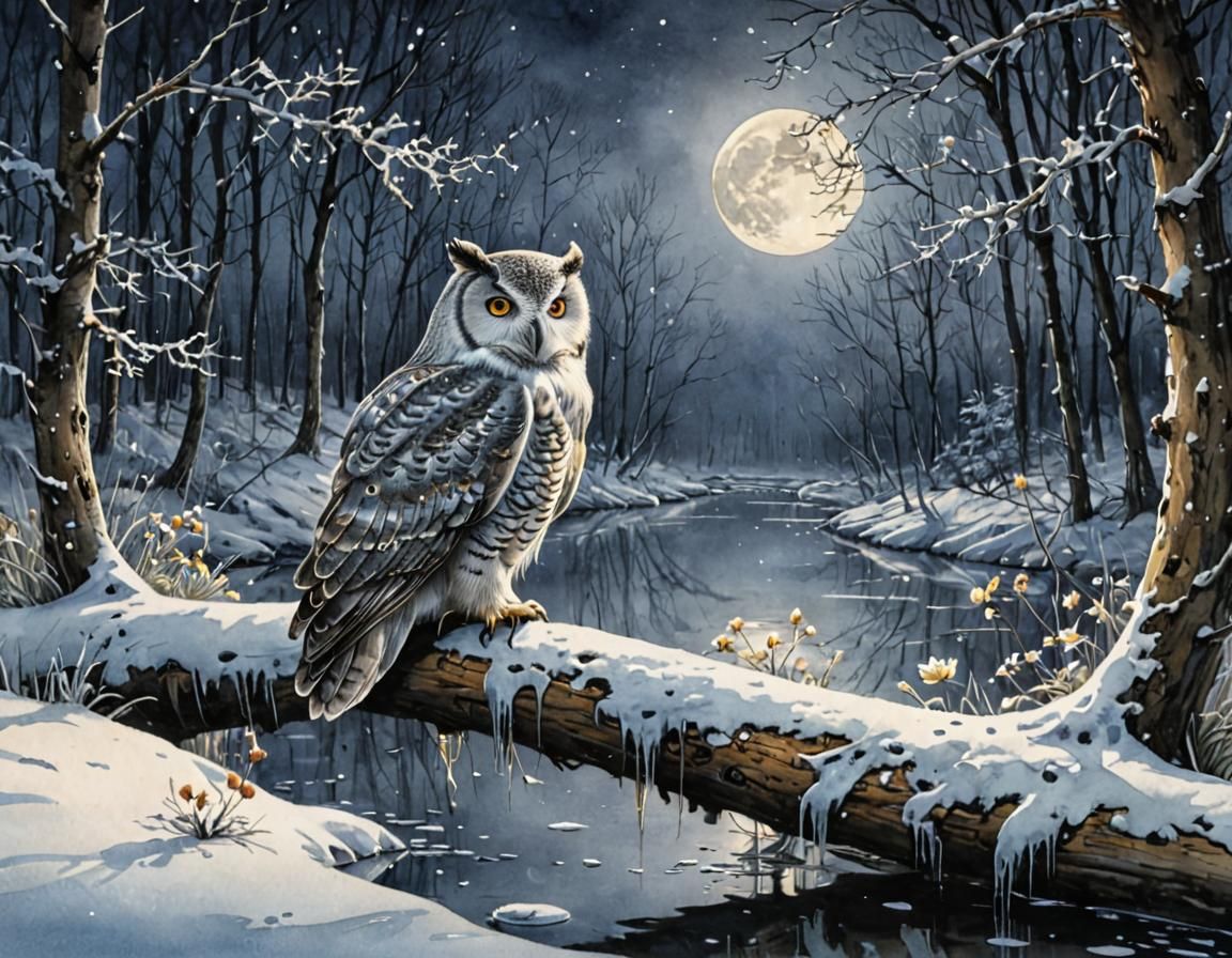 an owl in winter  by @Adab Sur Dum
