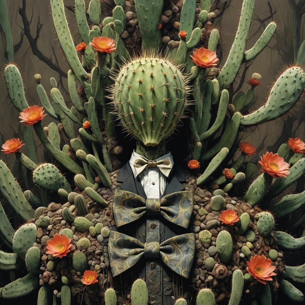 A bow tie made out of a cactus hanging around a neck