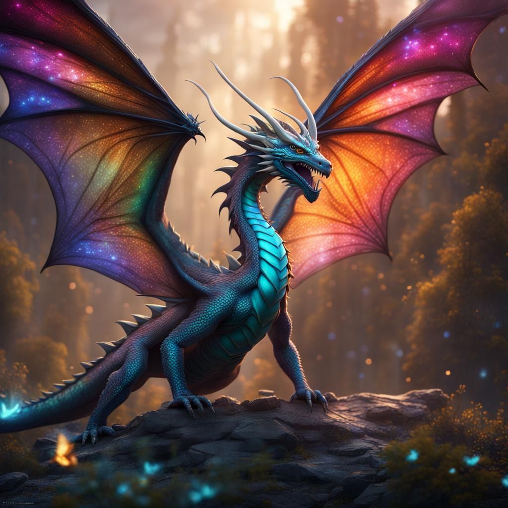 Iridescent Dragon With Butterfly Wings - Ai Generated Artwork 