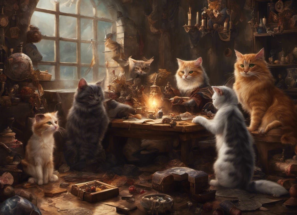 Cats Playing D&D - AI Generated Artwork - NightCafe Creator