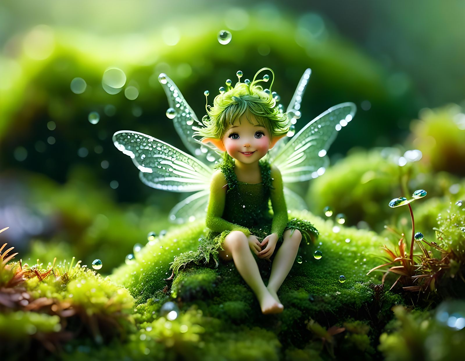 winged smiling moss fairy  by @tsahel