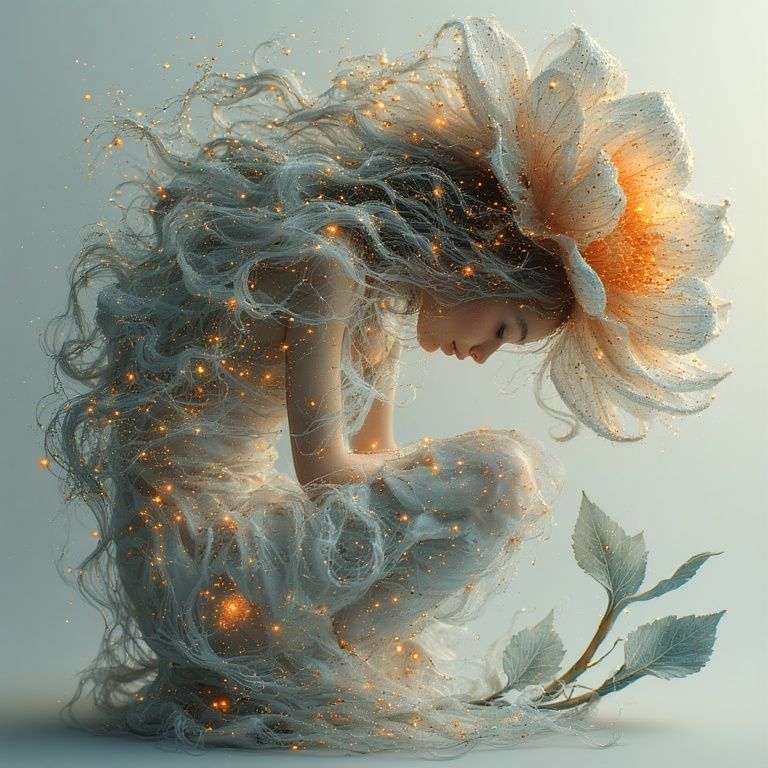 crouched under a big flower