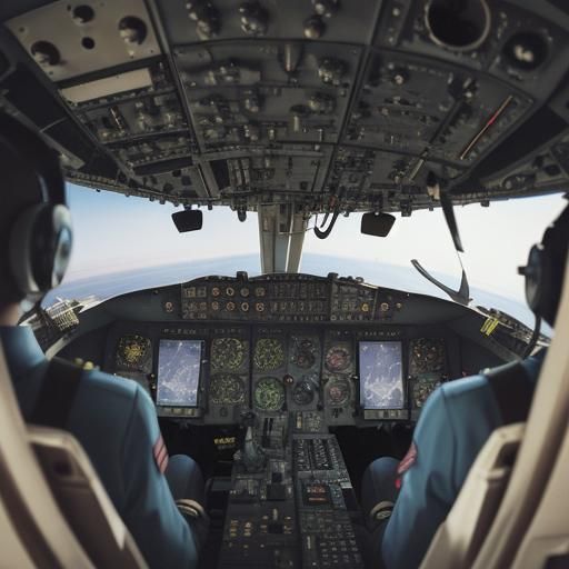pilot Cockpit of an aircraft in the foreground a flying sauc...