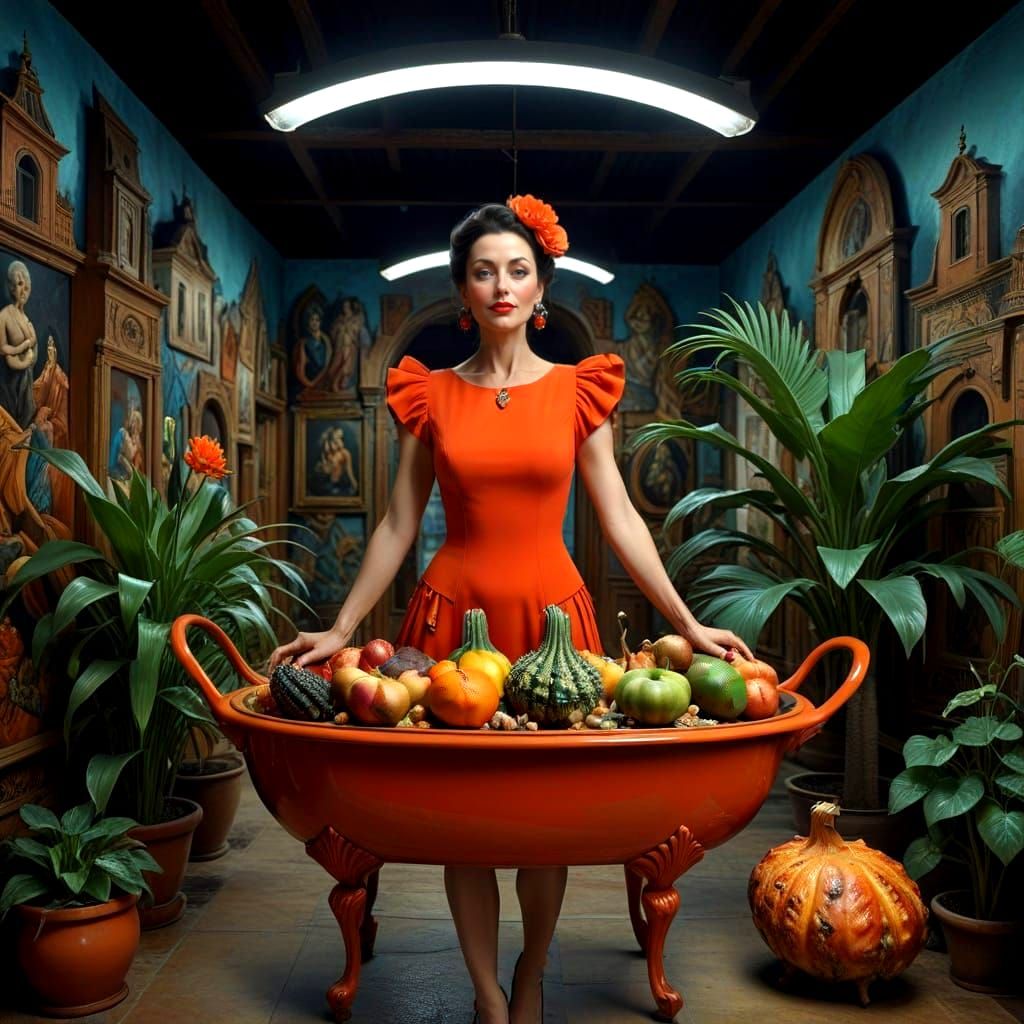 Surrealistic Portrait of a Glamorous Lady in a Fantastical S...