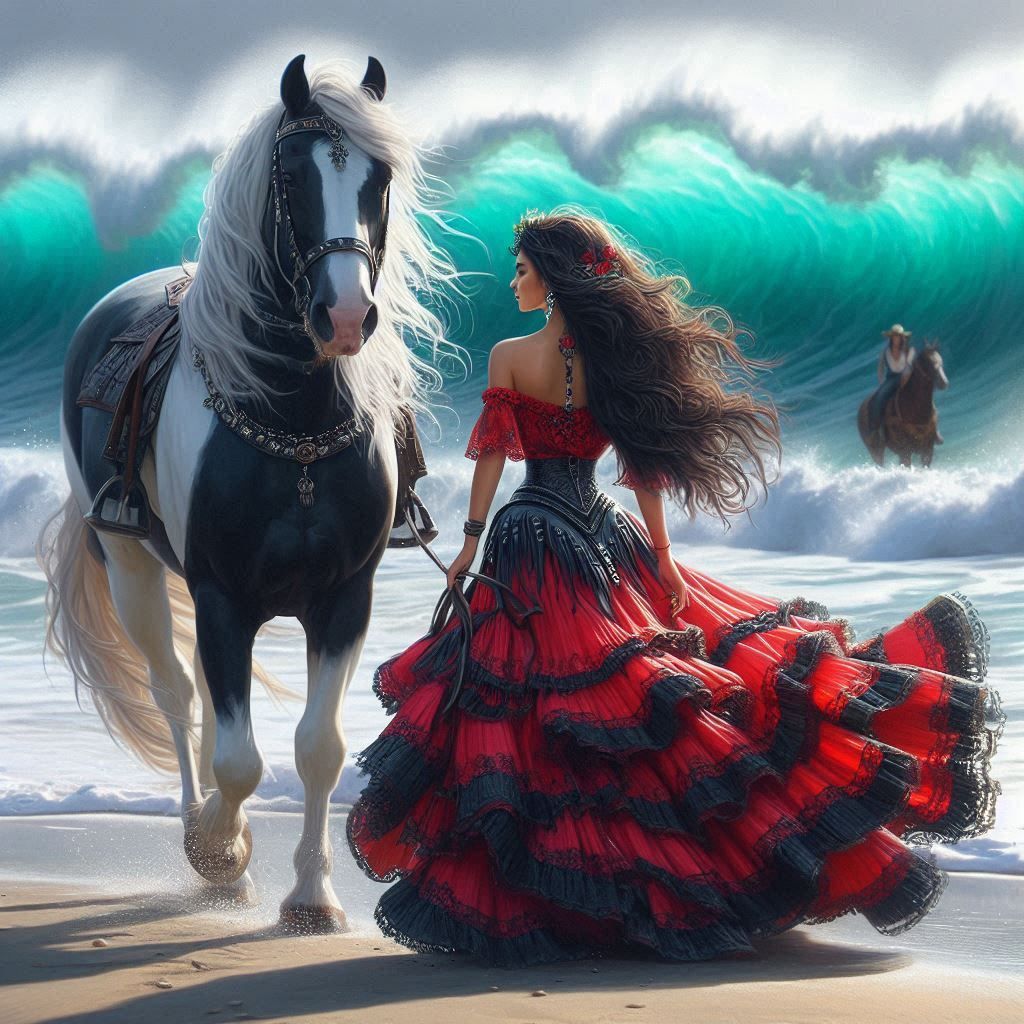 Gypsy girl with her horse
