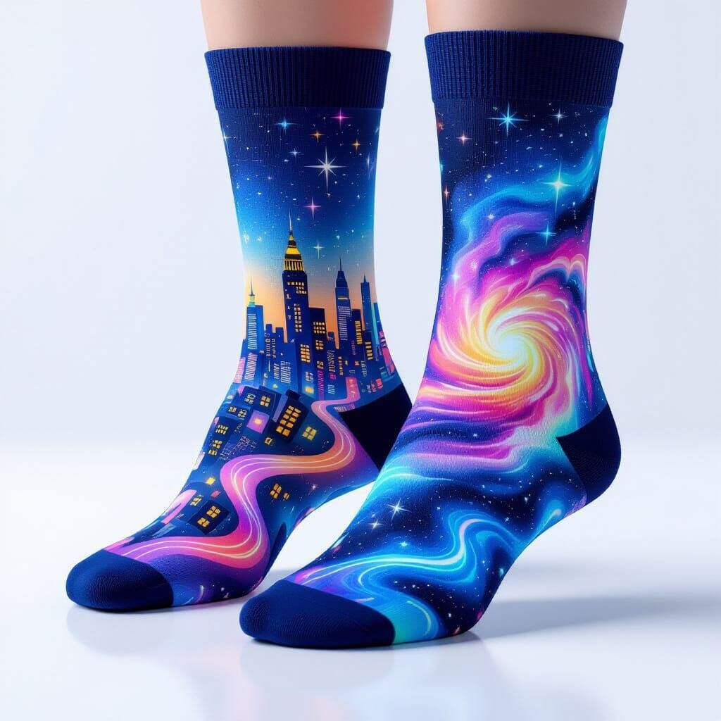 pair of surreal, artistically designed socks with an unconventional and imaginative pattern — one sock ...  by @8848