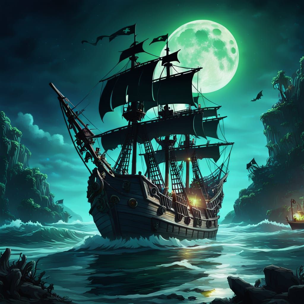 a pirate ship at night
  by @Marciusts