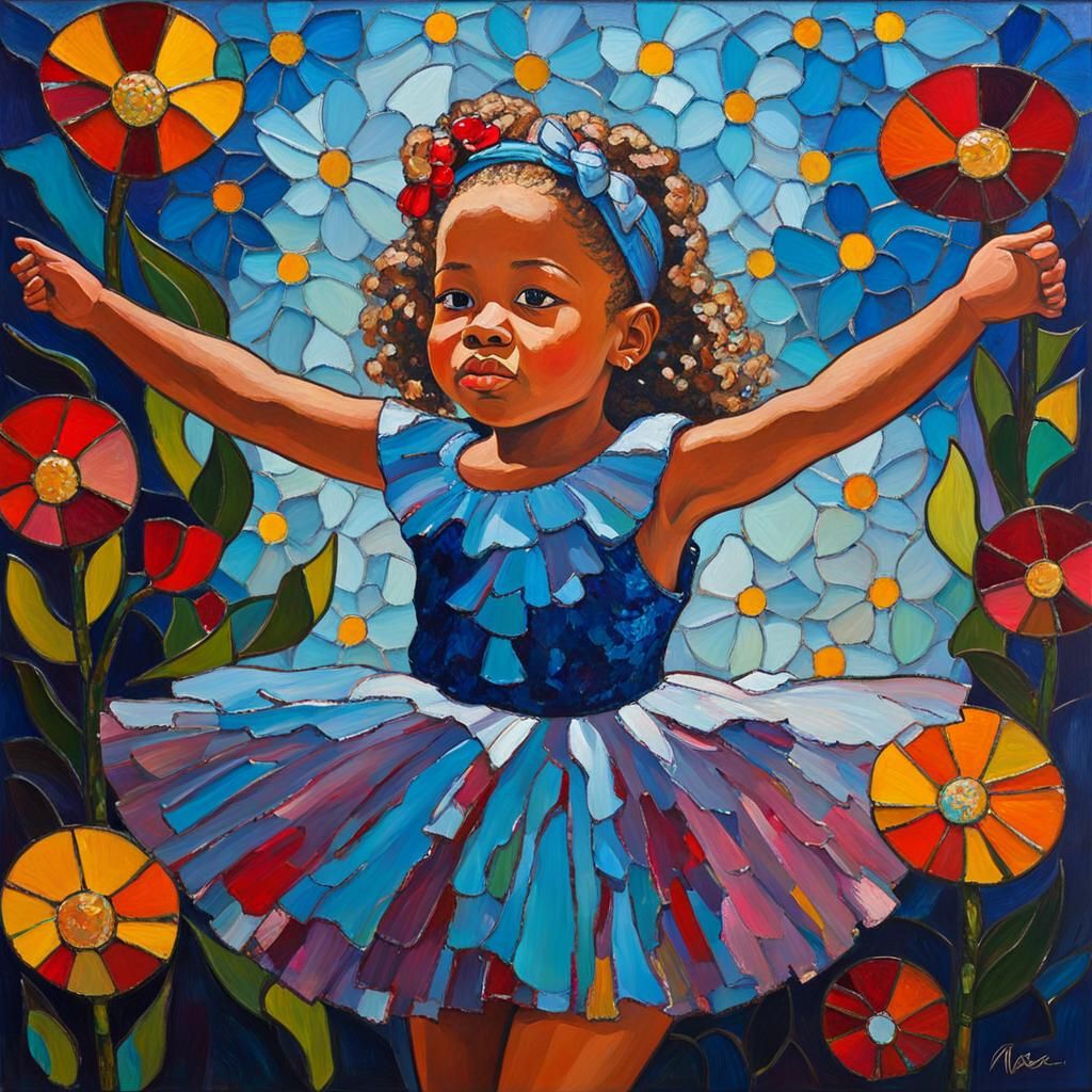 "stained glass whimsical detailed face 3-year-old african am...